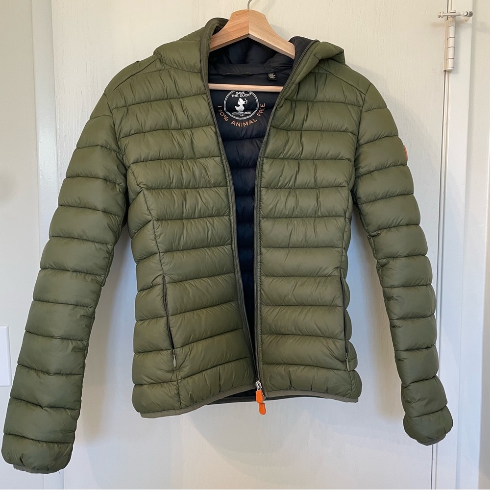 EUC Save The Duck Ultra Light Jacket 100% Animal Free Women’s 1/S Olive Green